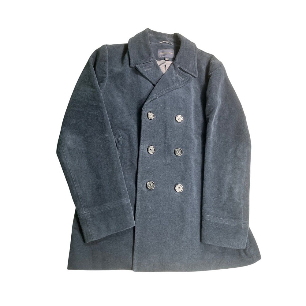 Banana Republic Mens L Navy Cotton Velvet Double Breasted Peacoat Jacket